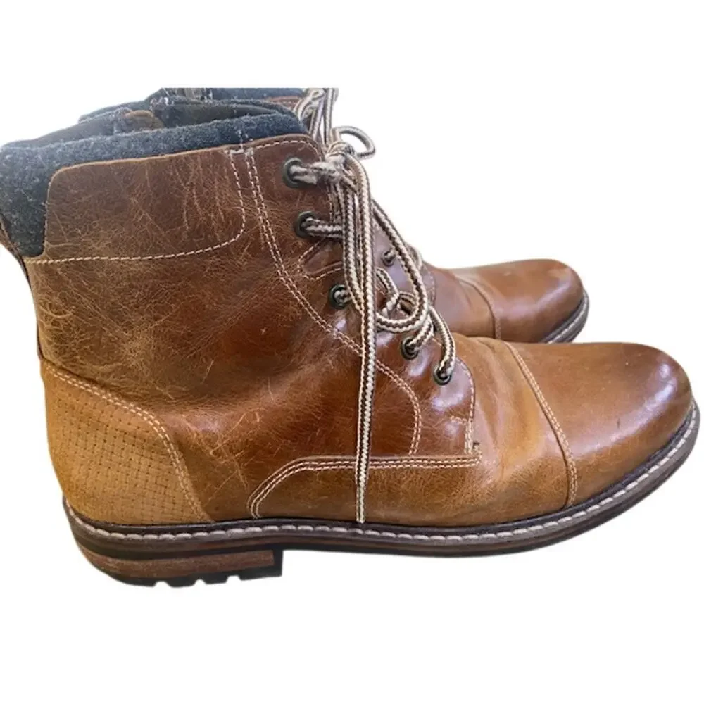 Crevo Mens‎ Chestnut Brown Leather Hammersmith Ankle Boots Sz 12 Lace-Up & Zip